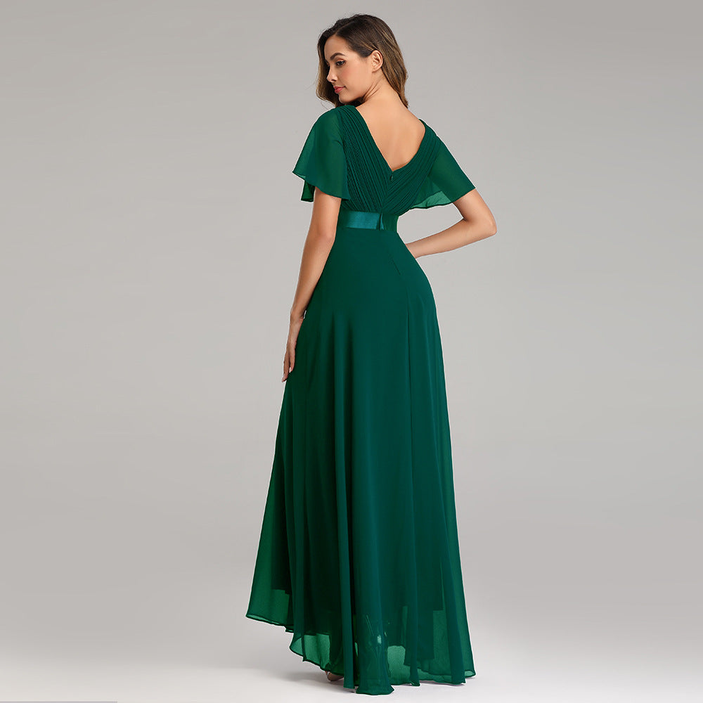 Hand-Folded Large V-neck Dress Chiffon Elastic Banquet Bridesmaid Evening Dress for Women by Ragazza