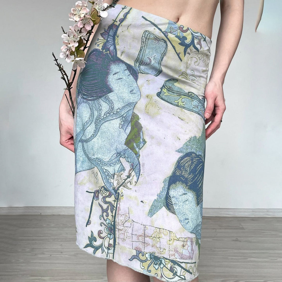 Artistic Retro Japanese Abstract Printing Elegant Graceful Skirt Vacation Sexy Special Interest Hip Skirt 