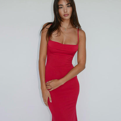 Spring Summer Women Clothing Sexy Slim Fit Backless Strap Solid Color Dress for Women by Ragazza