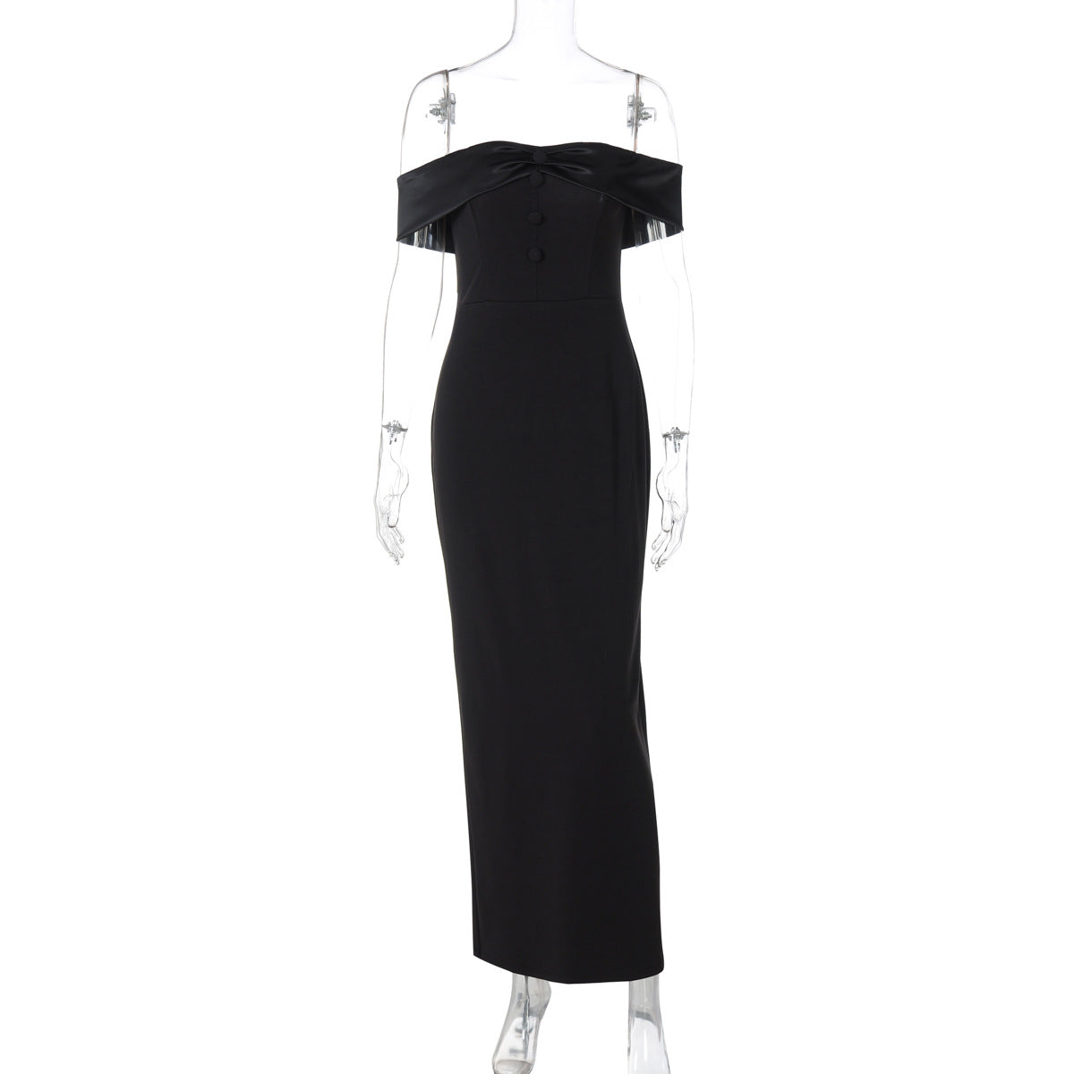 Women Clothing Summer off the Shoulder Gown Back Slit Slim Fit Maxi Dress by Ragazza
