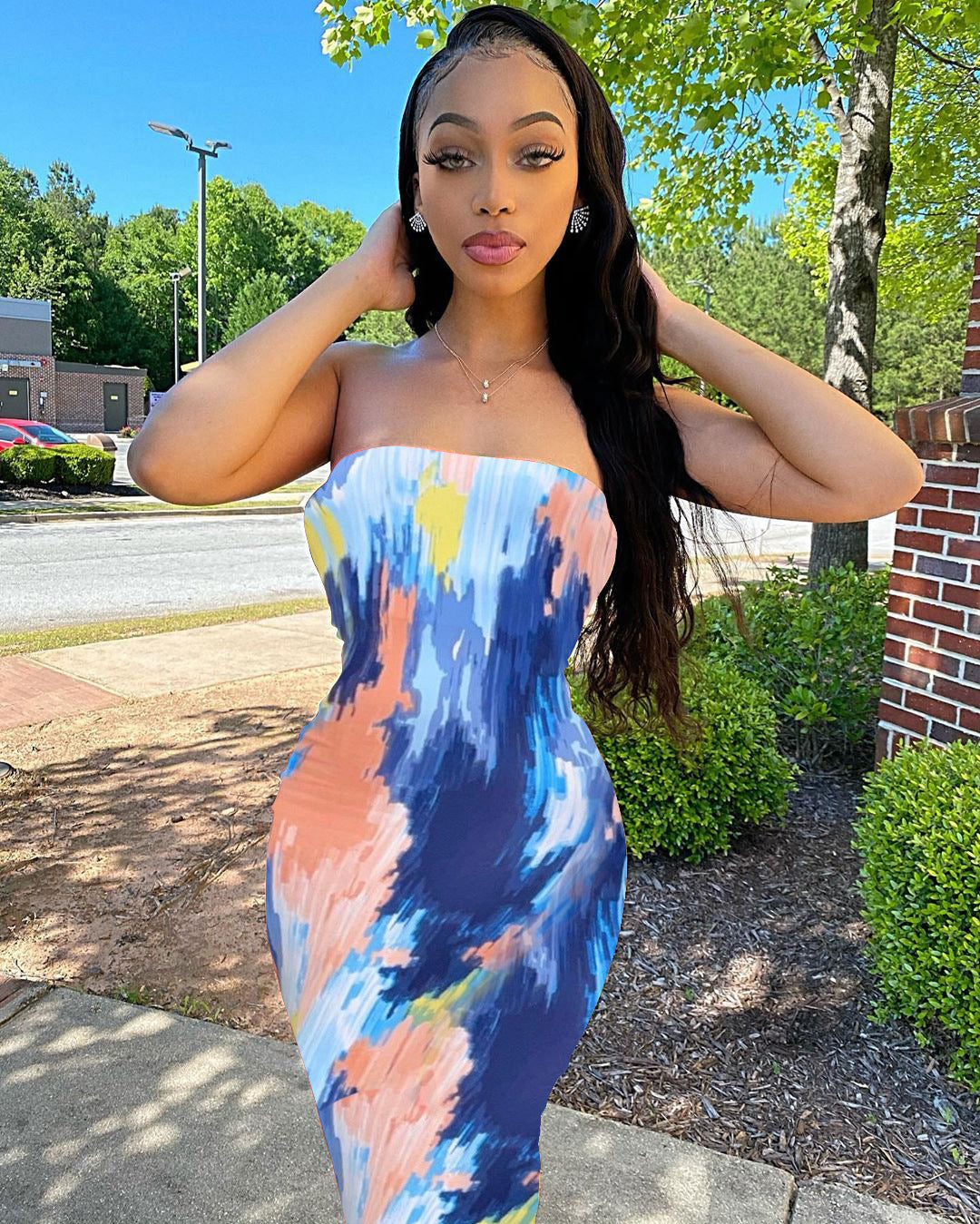 Women Clothing Spring Summer Colorful Tie Dye off Shoulder Tube Top Dress by Ragazza
