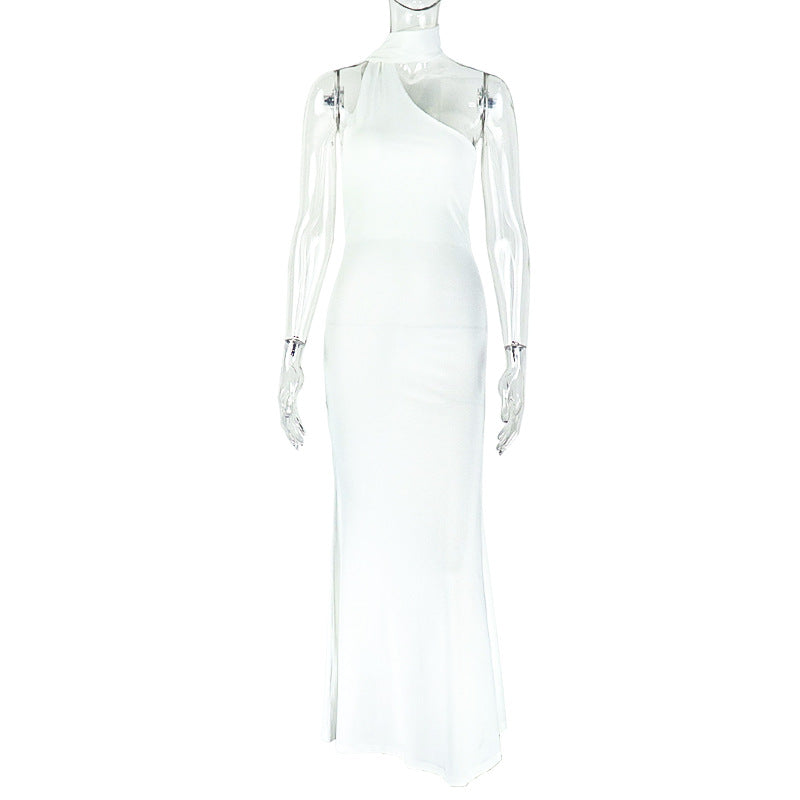 Solid Color Elegant Women Clothing Fashionable Pleated Asymmetric Hip Dress Stand up Collar Slim Fit Sleeveless Dress by Ragazza