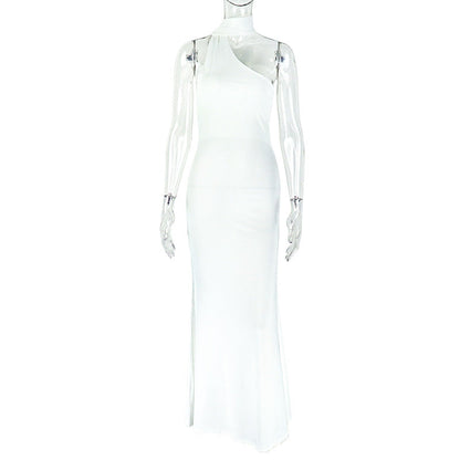 Solid Color Elegant Women Clothing Fashionable Pleated Asymmetric Hip Dress Stand up Collar Slim Fit Sleeveless Dress by Ragazza