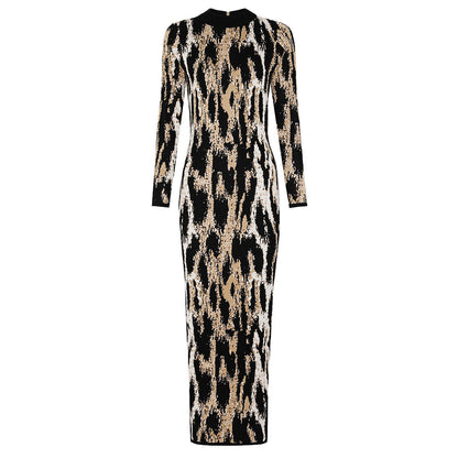 Spring Sexy Sexy Trendy Waist Slimming Leopard Print Turtleneck Sheath Dress Women by Ragazza