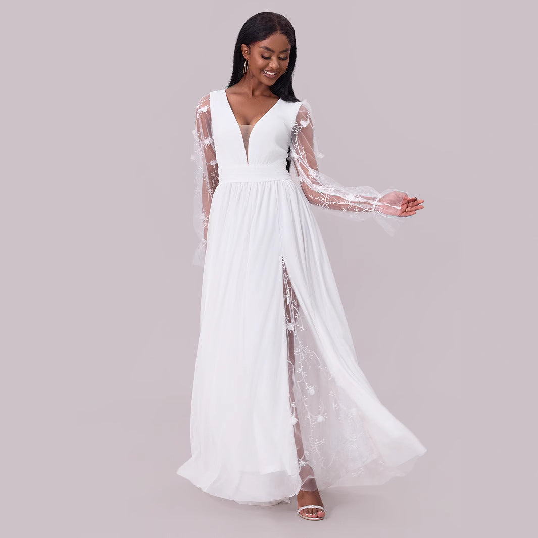 Wedding Dress Supply Women Dress Deep Collar Long Sleeve Wedding Dress by Ragazza