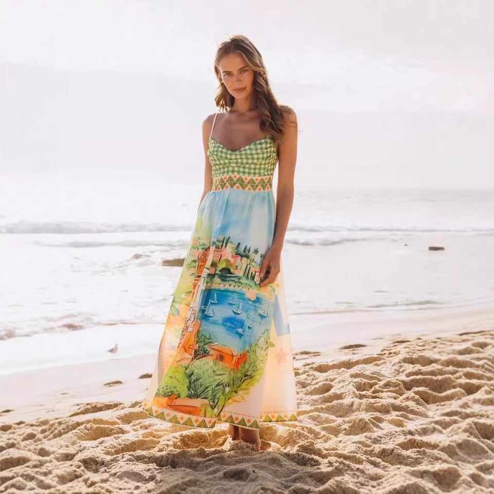 Dress Graffiti Positioning Printing Beach Vacation Large Swing Dress by Ragazza