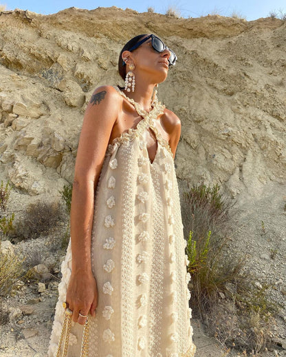 Halter Three Dimensional Floral Mop Tiered Dress by Ragazza