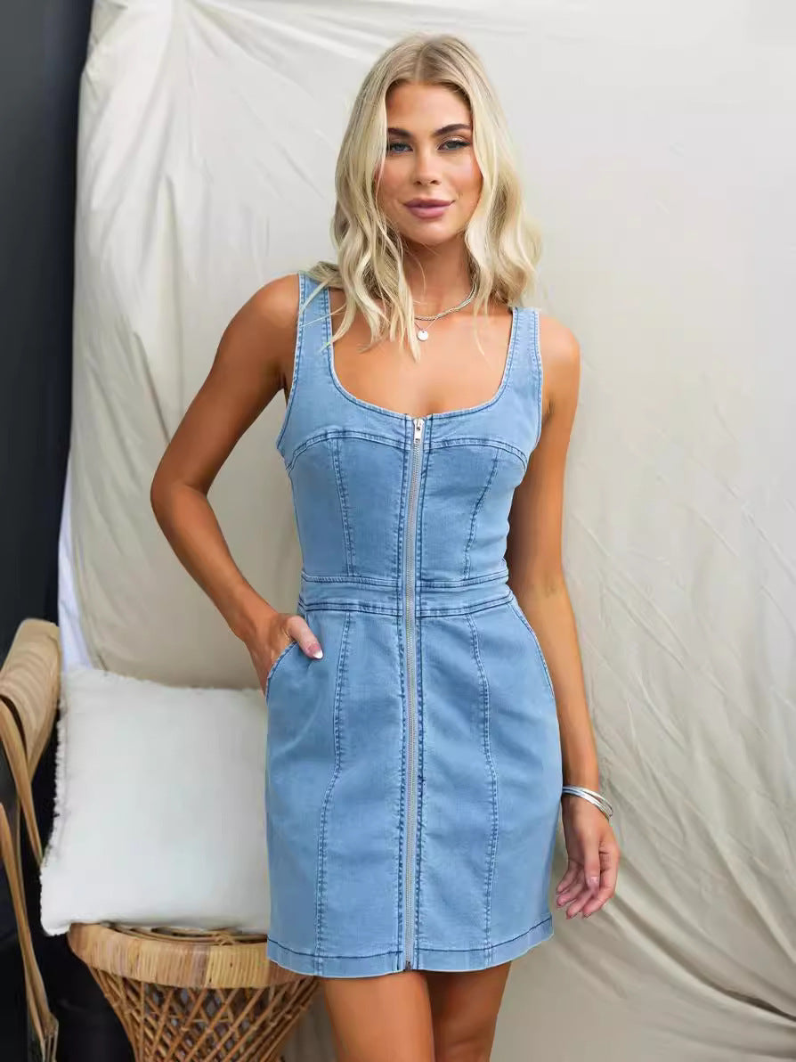 Spring Summer Casual Slim Denim Sleeveless Dress Women Clothing by Ragazza