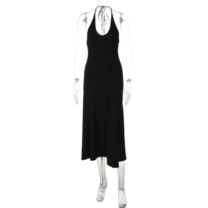Women Clothing Summer Sexy Low Cut U Collar Halter Lace up Backless Dress  DestGlow
