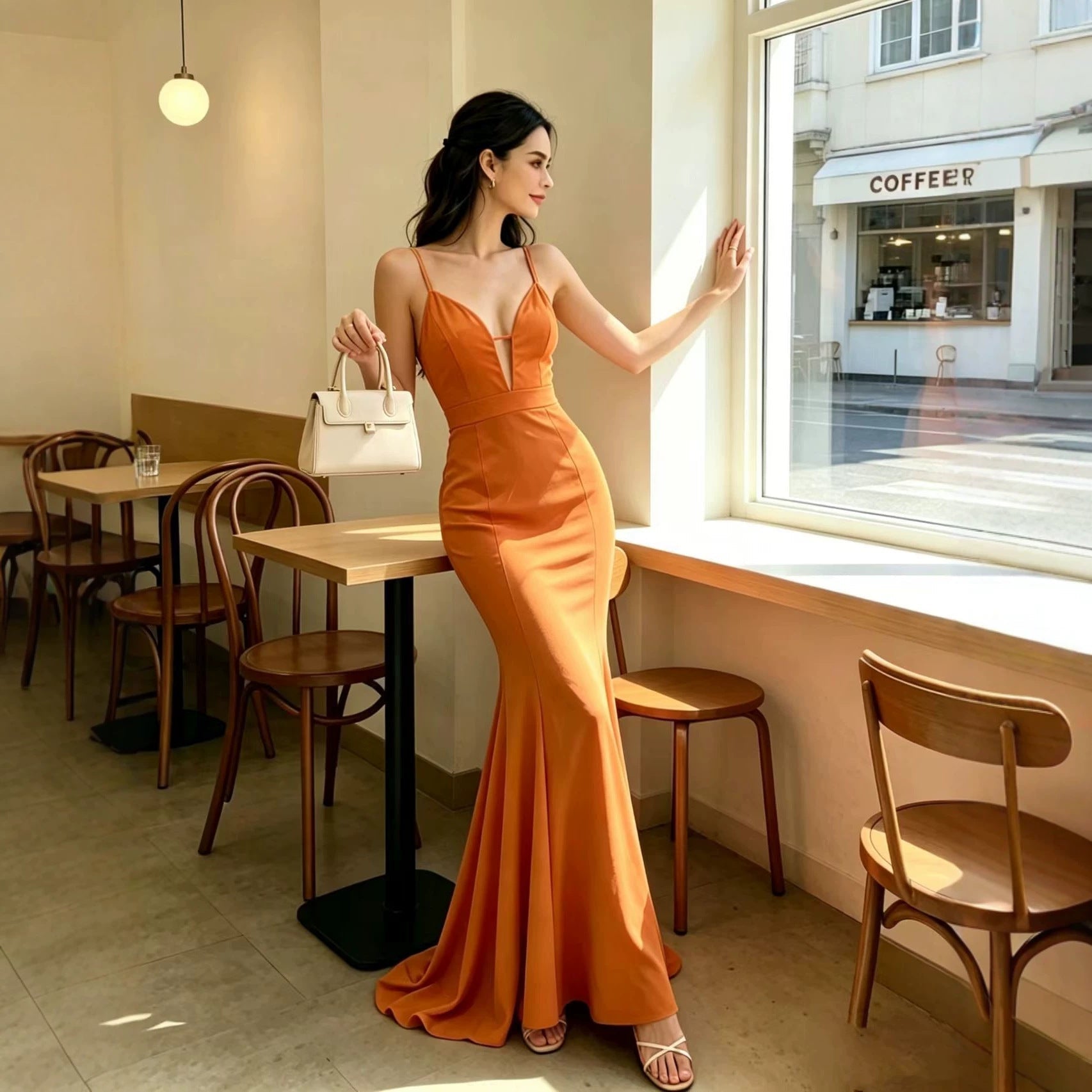 Women V neck Backless Sling Cocktail Hip Slim Fit Fishtail Dress  DestGlow