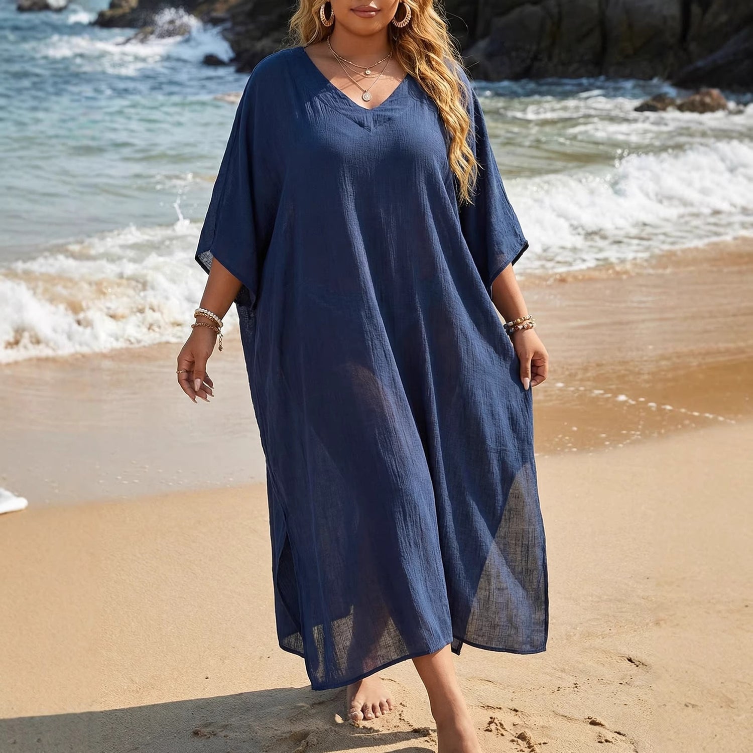 Women Beach Cover up Summer Women Clothes V neck Loose Casual Dress Split Mop Dress by Ragazza
