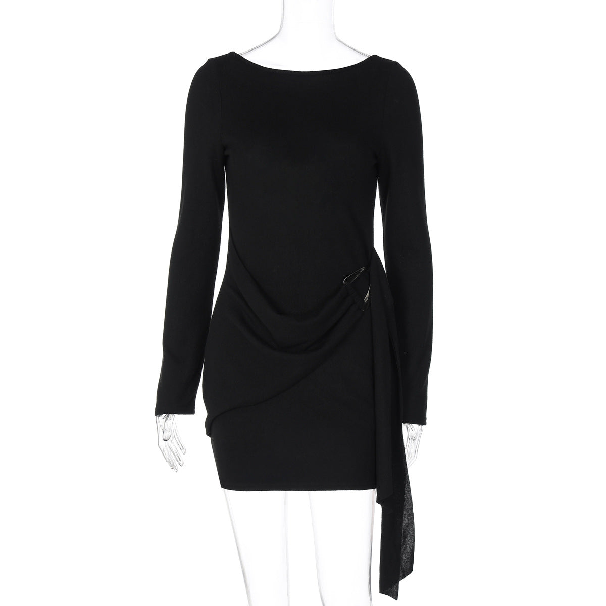 Women Clothing Autumn Solid Color Elegant Sexy Backless Long Sleeve Ribbon Dress Women by Ragazza