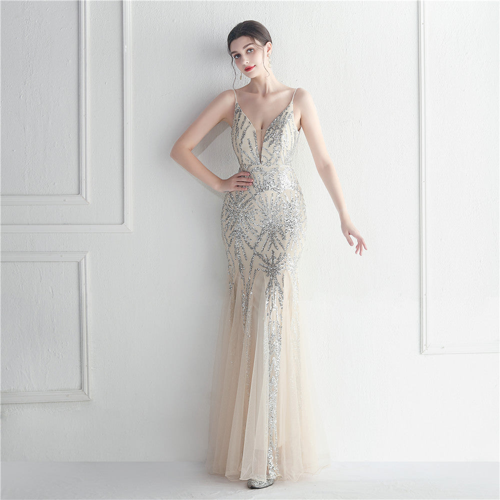Popular Mesh Beads Sequined Dress Long Evening Dress Star Event Exhibition Stage by Ragazza
