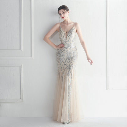 Popular Mesh Beads Sequined Dress Long Evening Dress Star Event Exhibition Stage by Ragazza