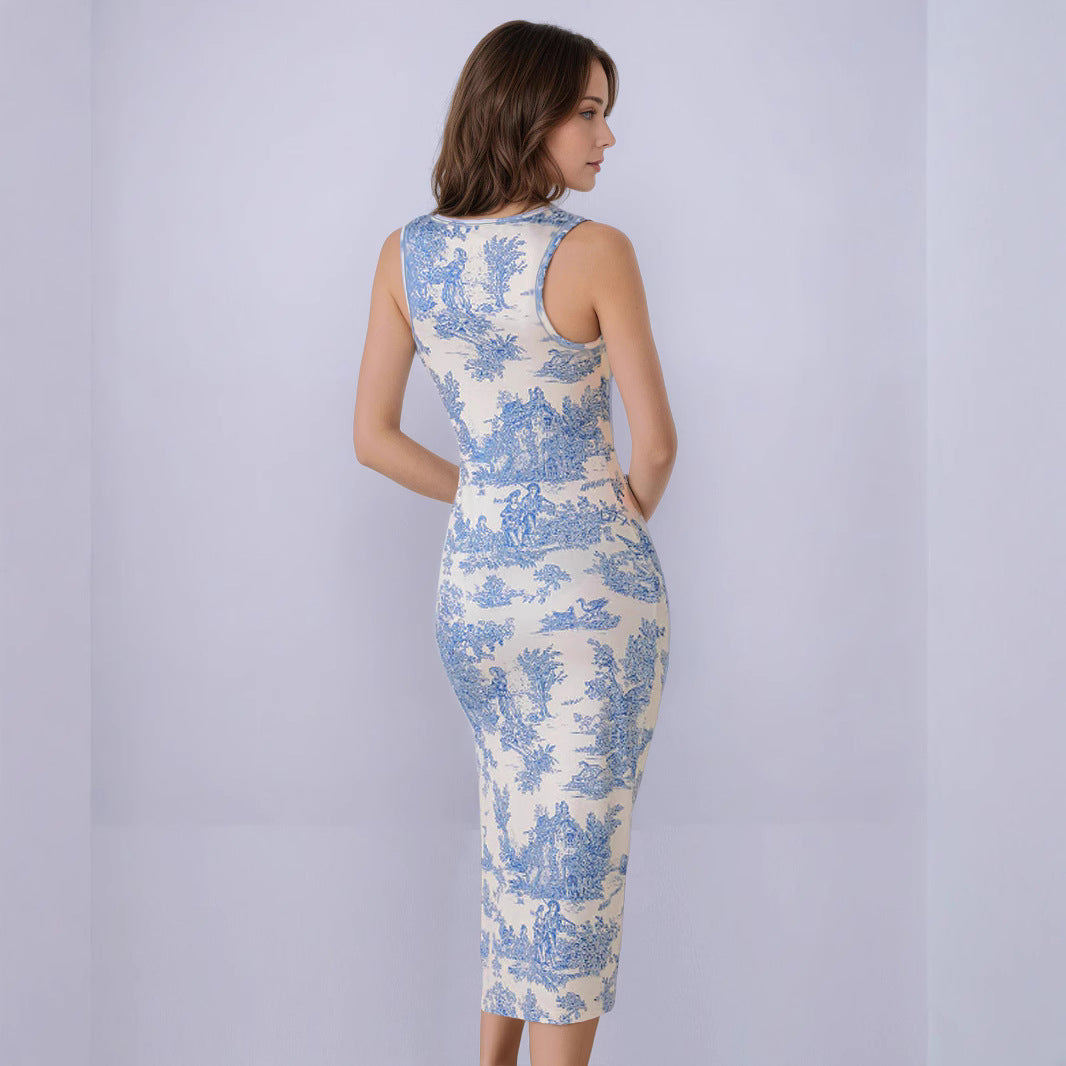 Summer Fresh Maxi Dress Square Collar Slimming Side Slit Sling Dress by Ragazza