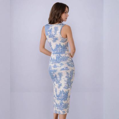 Summer Fresh Maxi Dress Square Collar Slimming Side Slit Sling Dress by Ragazza