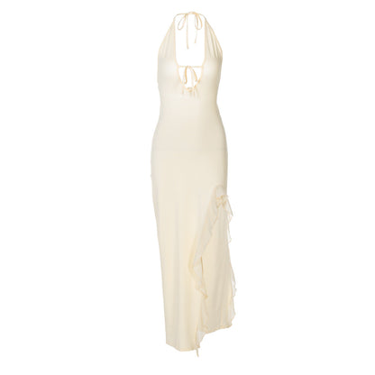 Women Clothing Winter Ruffled Sexy V neck Lace up Backless Dress by Ragazza