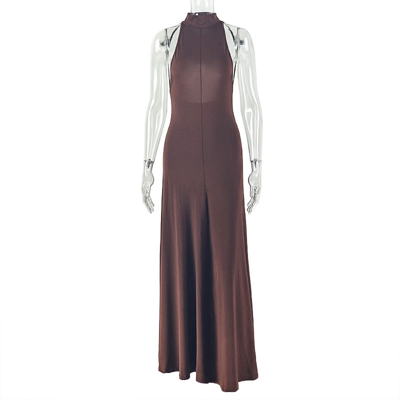 Elegant Women Tight Waist Sexy Slim A line Dress round Neck Sleeveless Solid Color Maxi Dress by Ragazza