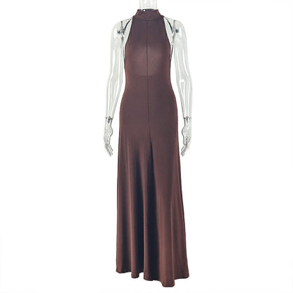 Elegant Women Tight Waist Sexy Slim A line Dress round Neck Sleeveless Solid Color Maxi Dress by Ragazza