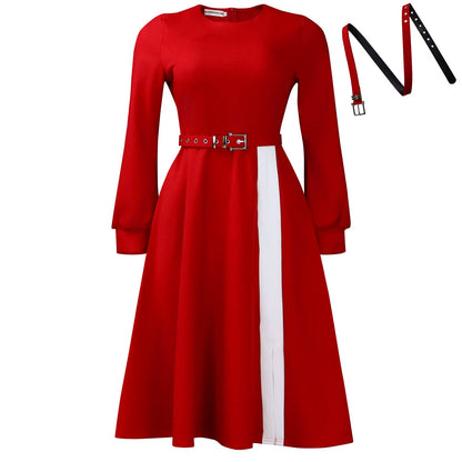Women Clothing Long Sleeve round Neck Solid Color High Waist Elegant Spliced African Dress by Ragazza