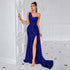 One Shoulder Diagonal Collar Slim Dress Sexy Slit Ribbon Long Party Evening Dress by Ragazza