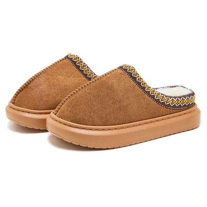 Baotou Fluffy Slippers Autumn Winter Ethnic Cotton Slippers Men Women Couple Warm Rubber Thick-Soled Cotton Slippers  DestGlow