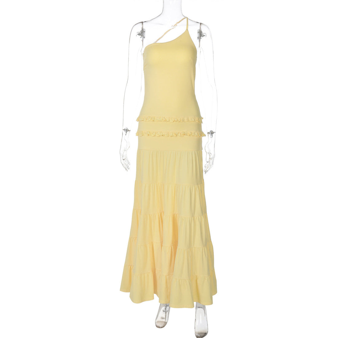 Sexy Hollow Out Cutout out Backless Stitching Tied One Shoulder Pleated Multi Layer Maxi Dress Women by Ragazza