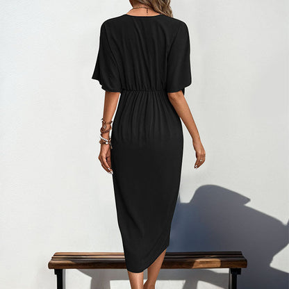 Women Clothing Raglan Sleeve Solid Color Irregular Asymmetric Dress by Ragazza