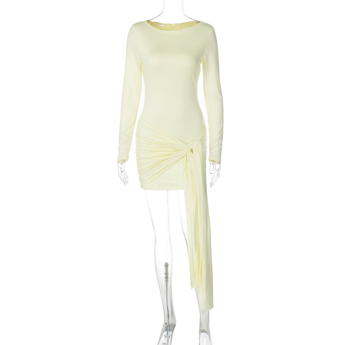 French Women Clothing Autumn Sexy Slim Waist Ribbon round Neck Long Sleeved Dress Women by Ragazza