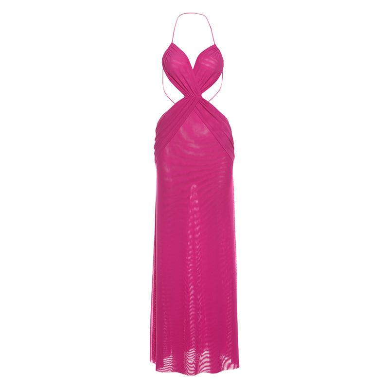 Summer Sexy See through Backless Lace up Halter Maxi Dress Women Clothing by Ragazza