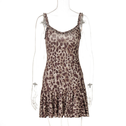 Women Clothing Summer Slim Fit Sexy Slip Dress Wooden Ear Printed Sheath Dress by Ragazza