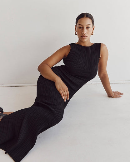 Covering Yarn Slimming Sleeveless Knitted Maxi Dress Casual Waist Tight Messy Sunken Stripe Maxi Dress Women by Ragazza