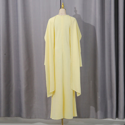 Elegant Solid Color Retro Heavy Industry Beautiful Pearl Shawl High Waist Dress Women by Ragazza