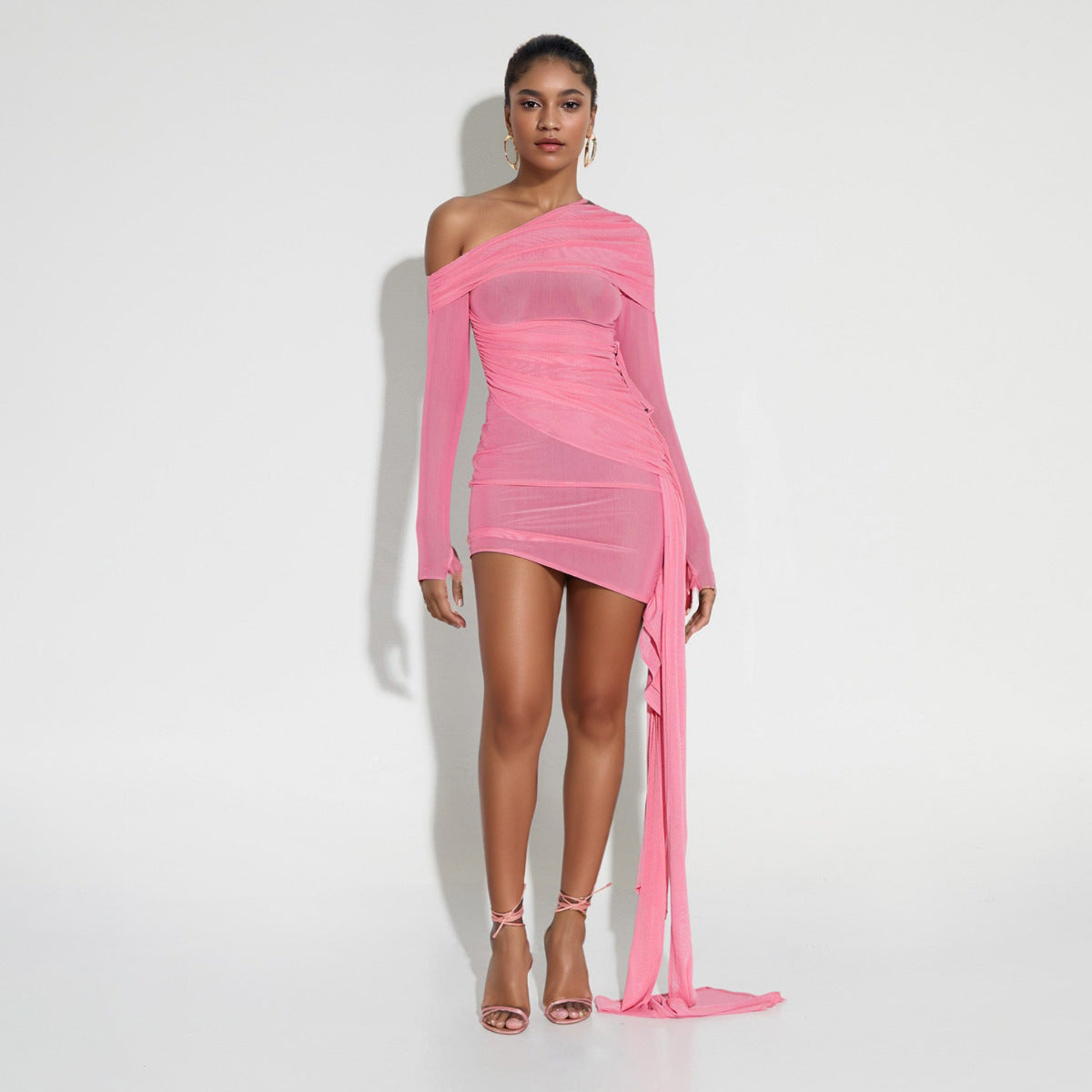 Spring Summer Women Wear Off Neck Design Sexy Pleated Dress Dopamine Sexy by Ragazza
