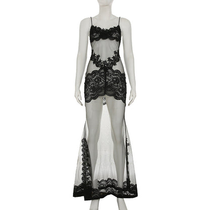 Summer Women Mesh Lace Lace Spaghetti Strap Dress See through Sexy Nightdress Vacation Maxi Dress by Ragazza
