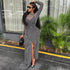 Women Split Slightly Transparent Waist Hip Dress Printed Turtleneck Long Sleeve Dress by Ragazza