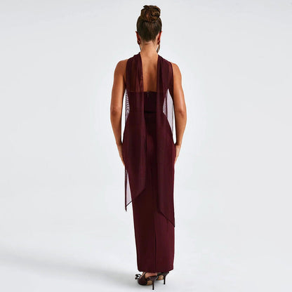 Spring Tube Top Cinched Waist Women Dress Elegant Ribbon Backless Sexy Sheath Dress by Ragazza