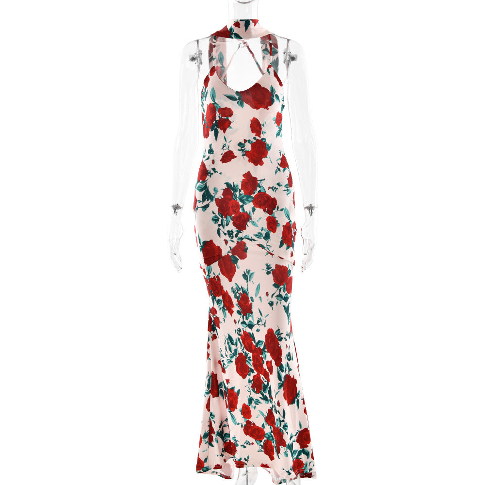 Spring Summer Sexy Dress Strap Backless Deep V Plunge Printed Sexy Slim Dress by Ragazza