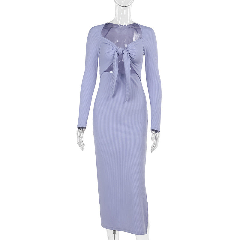 Women Dress Fashionable, Elegant Sexy Slim Hollow Out Cutout out Long Sleeve Split Maxi Dress by Ragazza