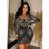 Women Wear Solid Color Mesh Rhinestone Long Sleeve Short Dress by Ragazza