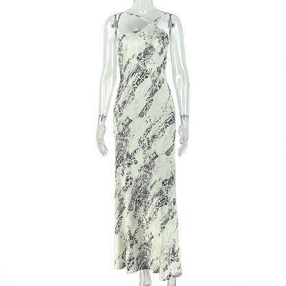 Color Matching Women Clothing Elegant Backless Home Gray White Sheath Dress Sleeveless Slim Asymmetric Dress by Ragazza