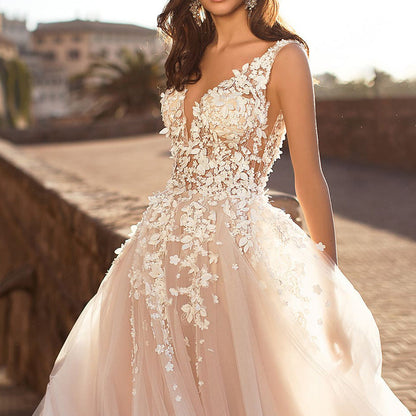 Summer Women Clothing Sexy Lace Dress Sleeveless Deep V Plunge Neck Wedding Embroidered Dress by Ragazza