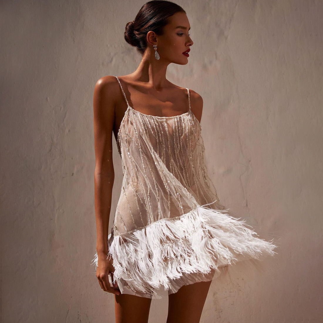 Arrival Party Dress Sexy Backless Dress Layered Tassel Mesh Sequin Cami Dress by Ragazza