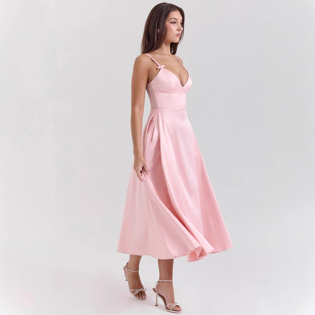 V neck Sexy Design Maxi Dress Court Dopamine Wear Strap Dress for Women by Ragazza