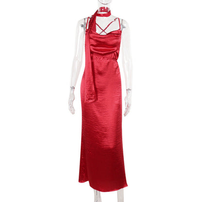 Autumn Long Dress Socialite Elegant Sexy Slim Satin Ribbon Cami Dress  DestGlow