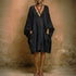 Loose Large V neck Pocket Batwing Sleeve Solid Color Midi Dress  DestGlow