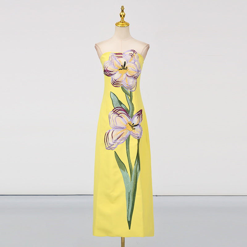 Socialite Design Maxi Dress Floral Embroidered Tube Top Sleeveless Slimming Dress Women by Ragazza