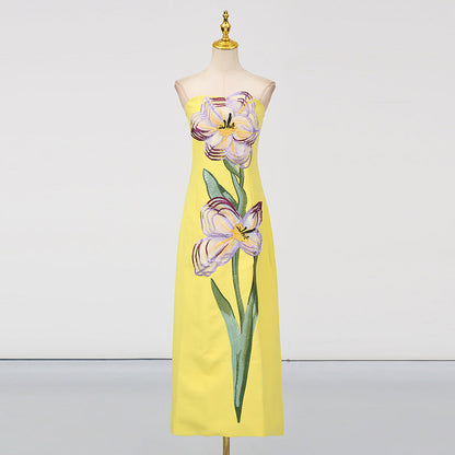 Socialite Design Maxi Dress Floral Embroidered Tube Top Sleeveless Slimming Dress Women by Ragazza