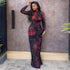 Charm Women Printed Wear Color Matching Hip Dress Sexy Stand up Collar Long Sleeve Waist Tight Dress by Ragazza