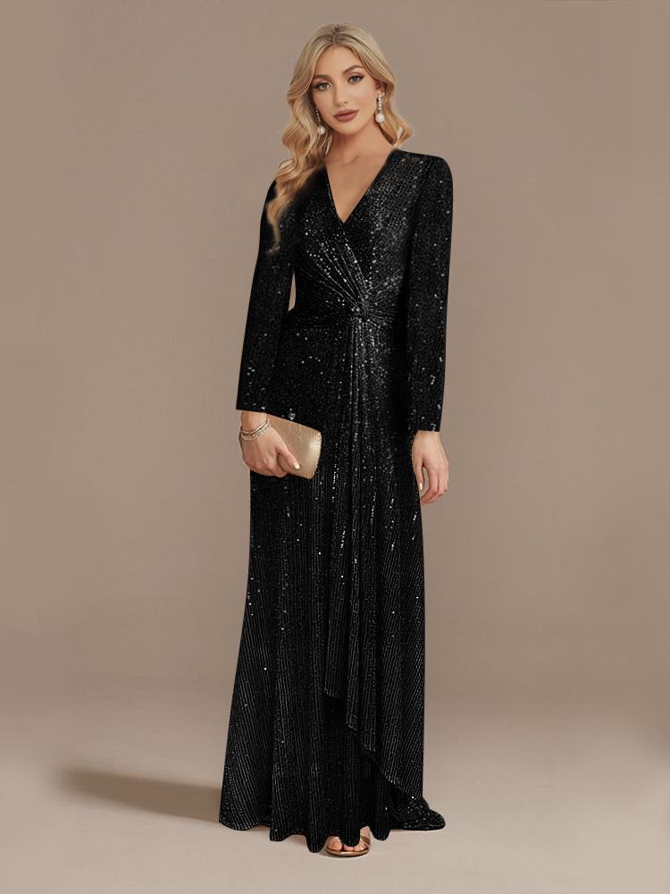 Multi Color Long Sleeve V neck Fishtail Cocktail Evening Dress Women by Ragazza